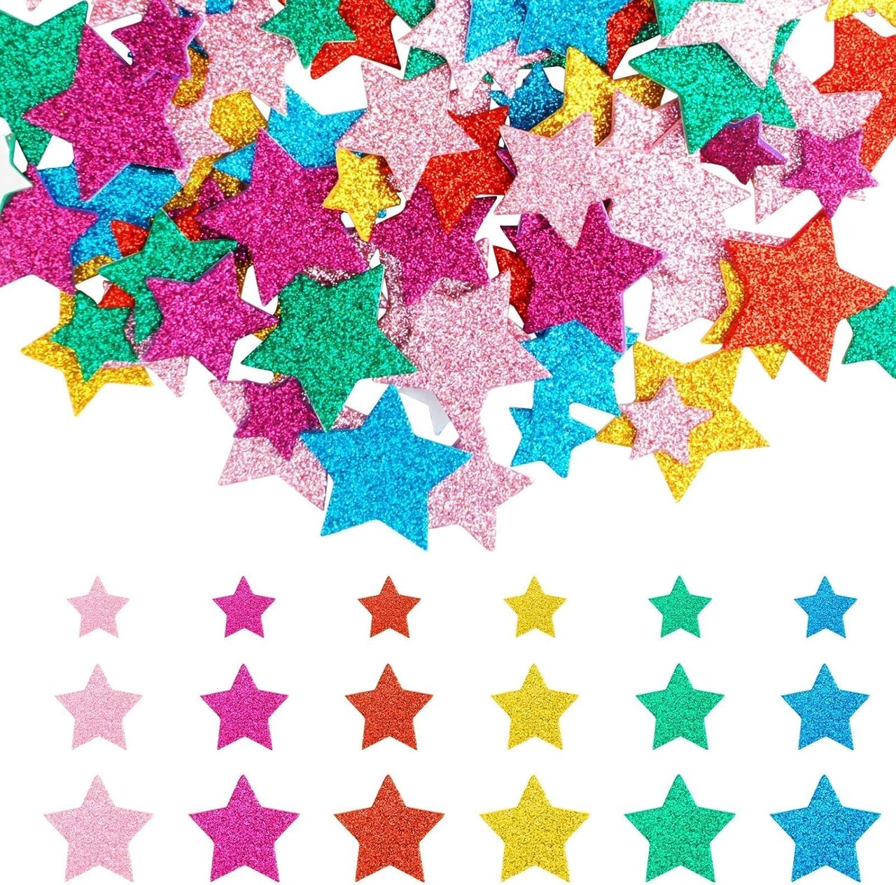 270 PCS Glitter Foam Star Stickers - Self-Adhesive Star Foam Stickers for Wall/Scrapbooks/Poster, Colorful Foam Star Shape Glitter Sticker Birthday Party Glitter Star Stickers 3 Sizes 5 Color